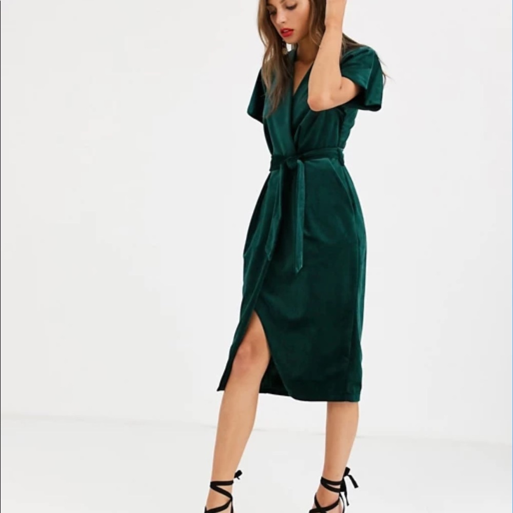 ASOS green velvet wrap dress